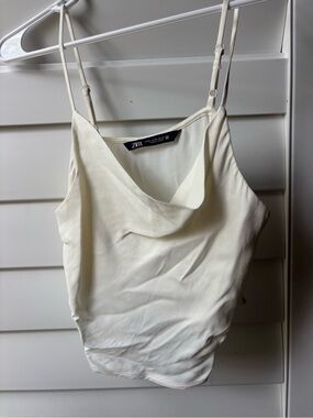 ZARA Cream Draped Cowl Neck Spaghetti Strap Camisole